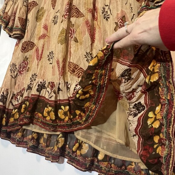 Zara Tunic Mini Dress Medium Size Embroidered Beaded Boho Bell Sleeve Lined - Picture 12 of 16